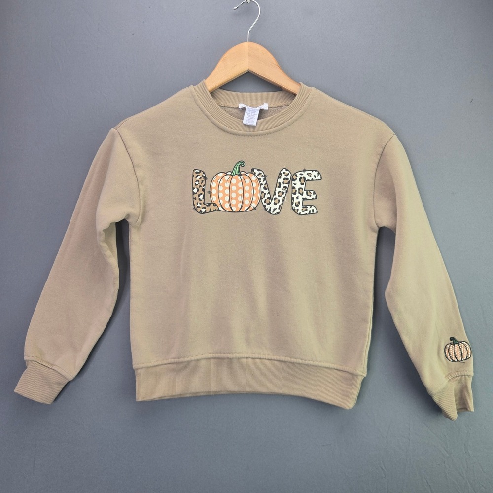 Sparkle & Fly Pumpkin Sweatshirt LOVE Leopard Print M 10 Tan Fall Fleece